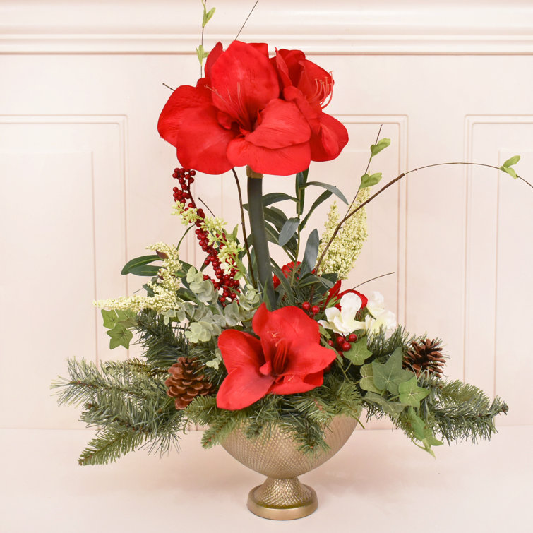 Primrue Faux Silk Amaryllis Arrangement in Vase Wayfair